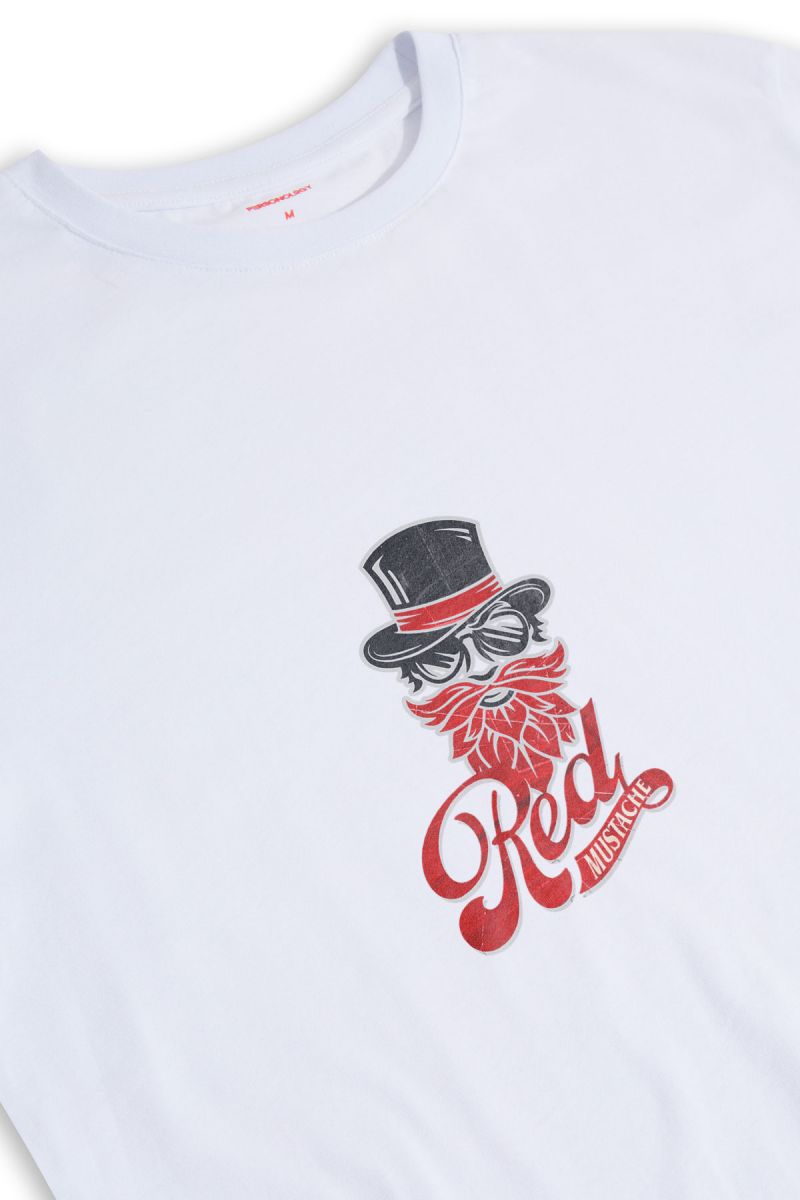 White Soft Fabric Red Mustache Design Short Sleeve Tee