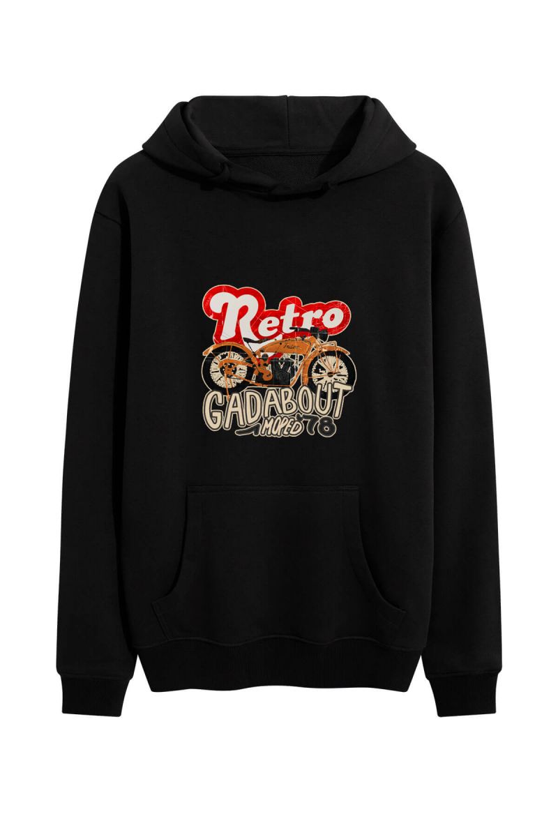 Black Premium Cotton Motorcycle Design Pullover Hoodie