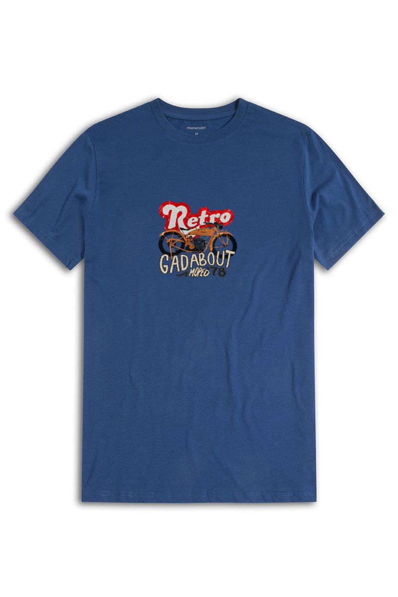 Navy Soft Fabric Motorcycle Design Short Sleeve Tee