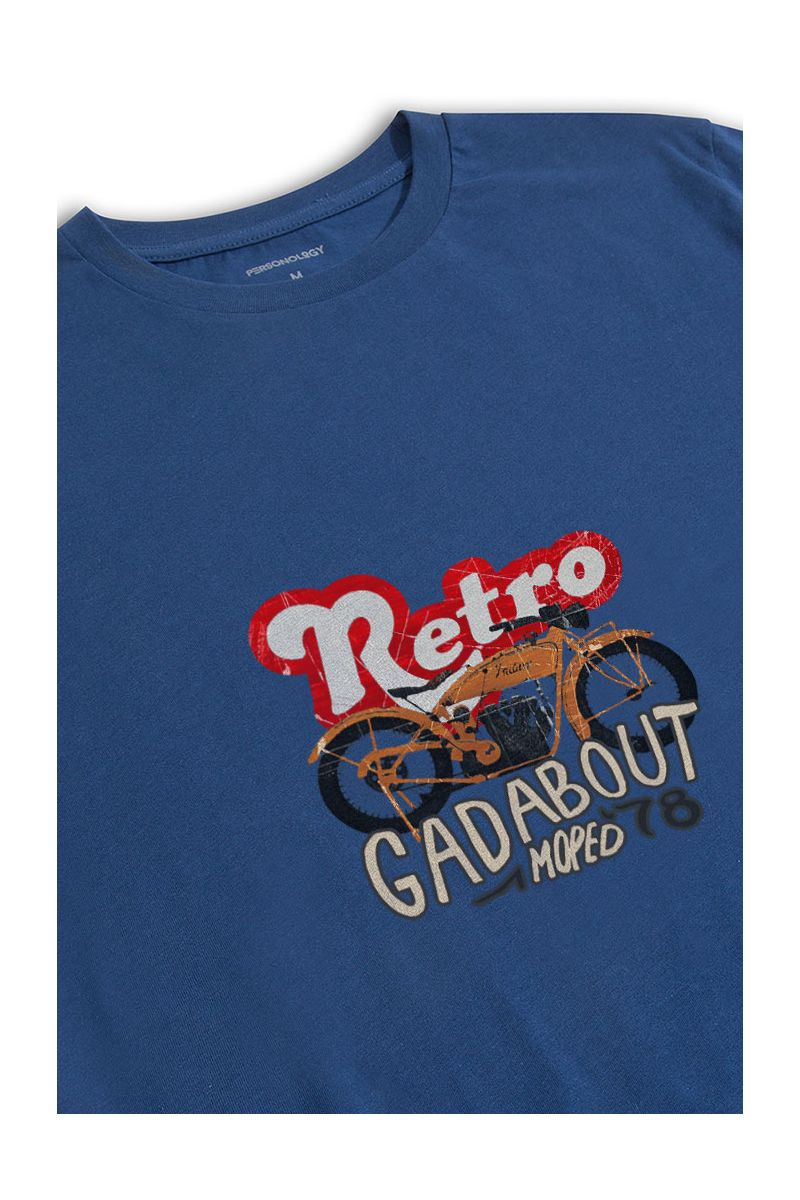 Navy Soft Fabric Motorcycle Design Short Sleeve Tee