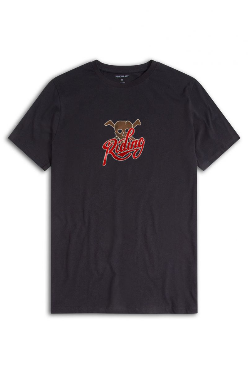 Black Soft Fabric Riding Design Short Sleeve Tee