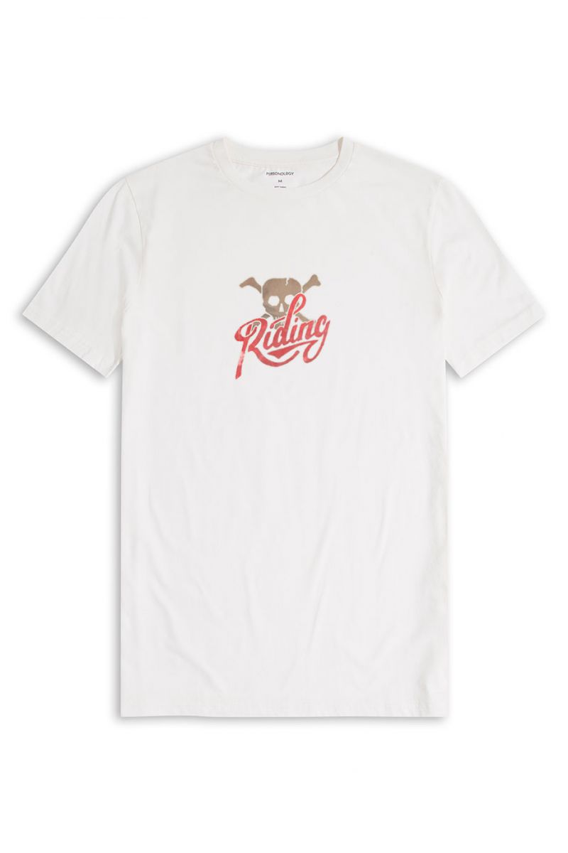 Off White Soft Fabric Riding Design Short Sleeve Tee