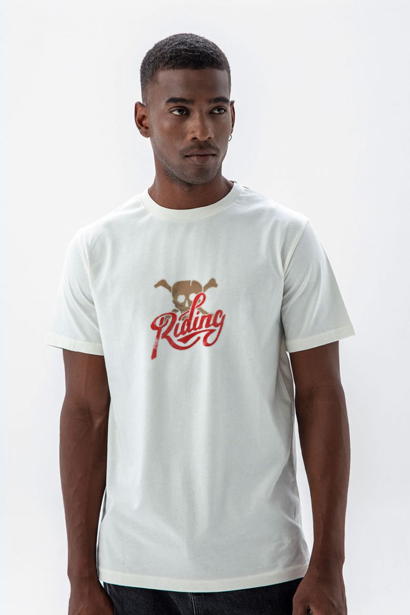 Off White Soft Fabric Riding Design Short Sleeve Tee