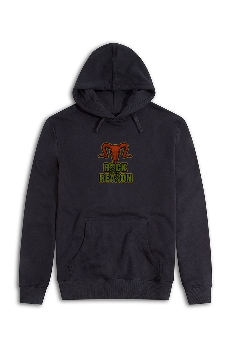 Black Premium Cotton Rock Got No Reason Design Pullover Hoodie