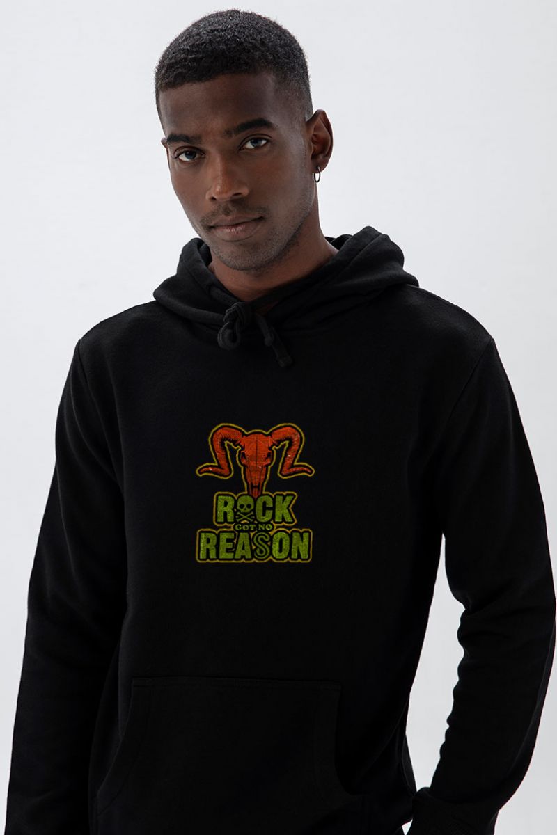 Black Premium Cotton Rock Got No Reason Design Pullover Hoodie