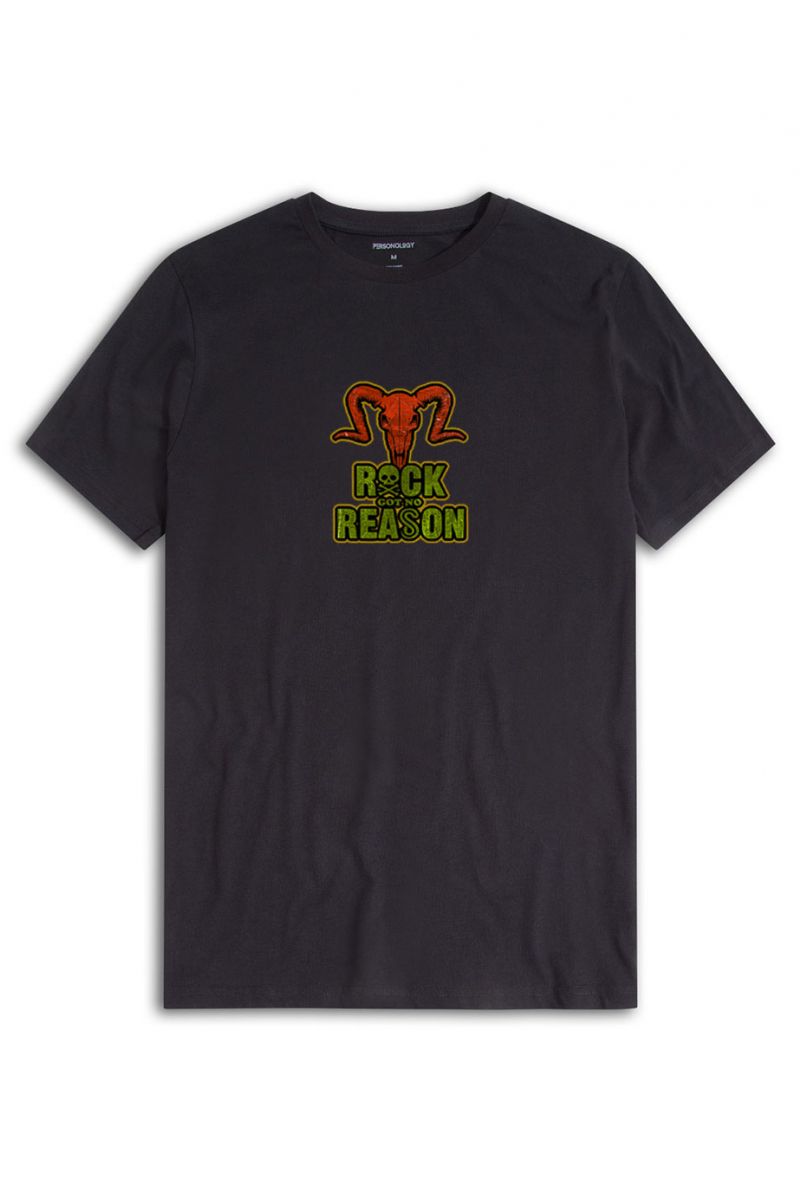 Black Soft Fabric Rock Got No Reason Design Short Sleeve Tee