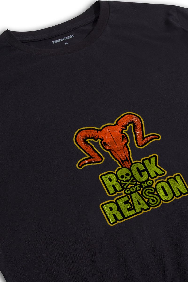 Black Soft Fabric Rock Got No Reason Design Short Sleeve Tee