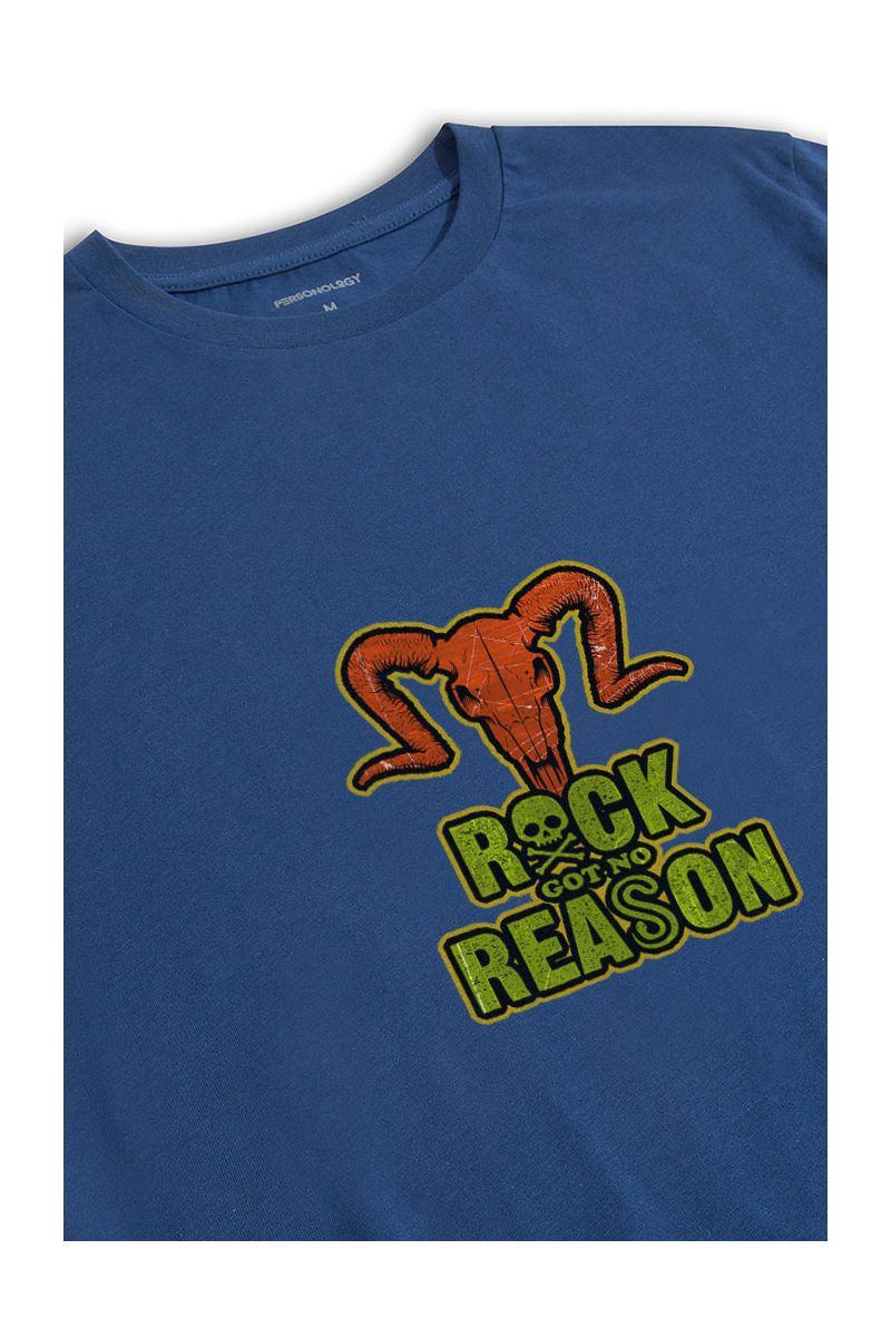 Navy Soft Fabric Rock Got No Reason Design Short Sleeve Tee