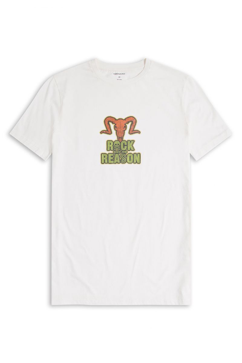 Off White Soft Fabric Rock Got No Reason Design Short Sleeve Tee