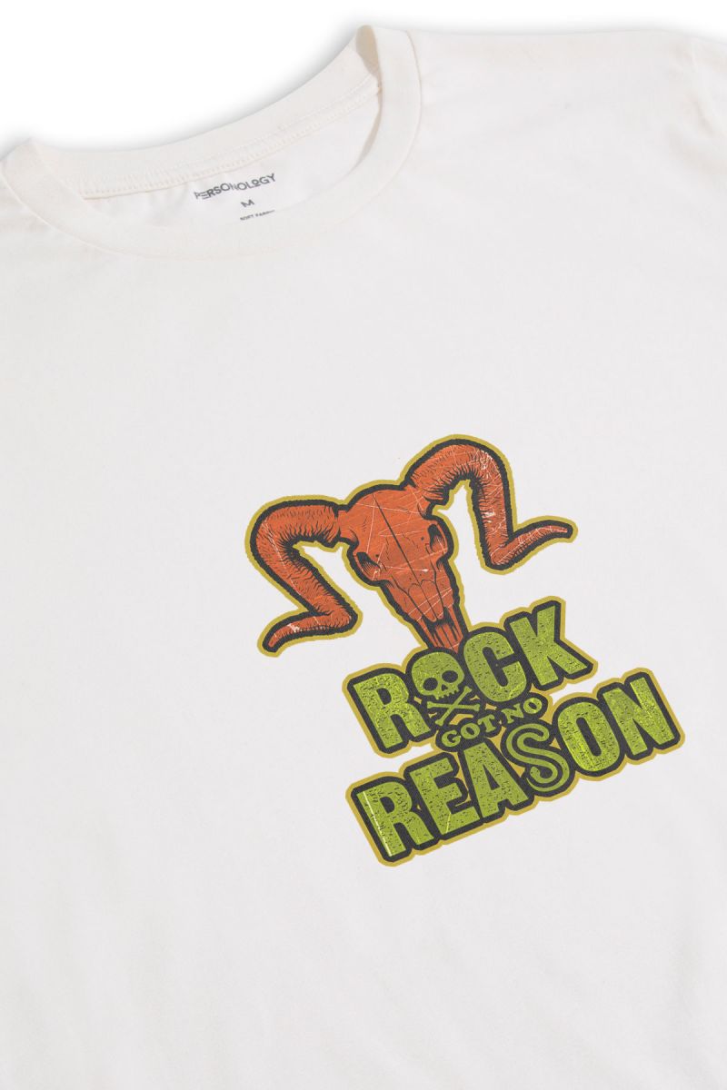 Off White Soft Fabric Rock Got No Reason Design Short Sleeve Tee