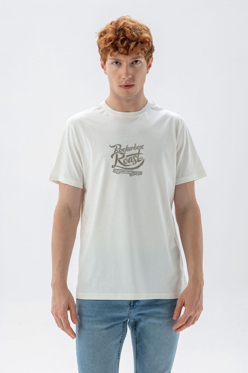 Off White Soft Fabric Rockerbox Design Short Sleeve Tee