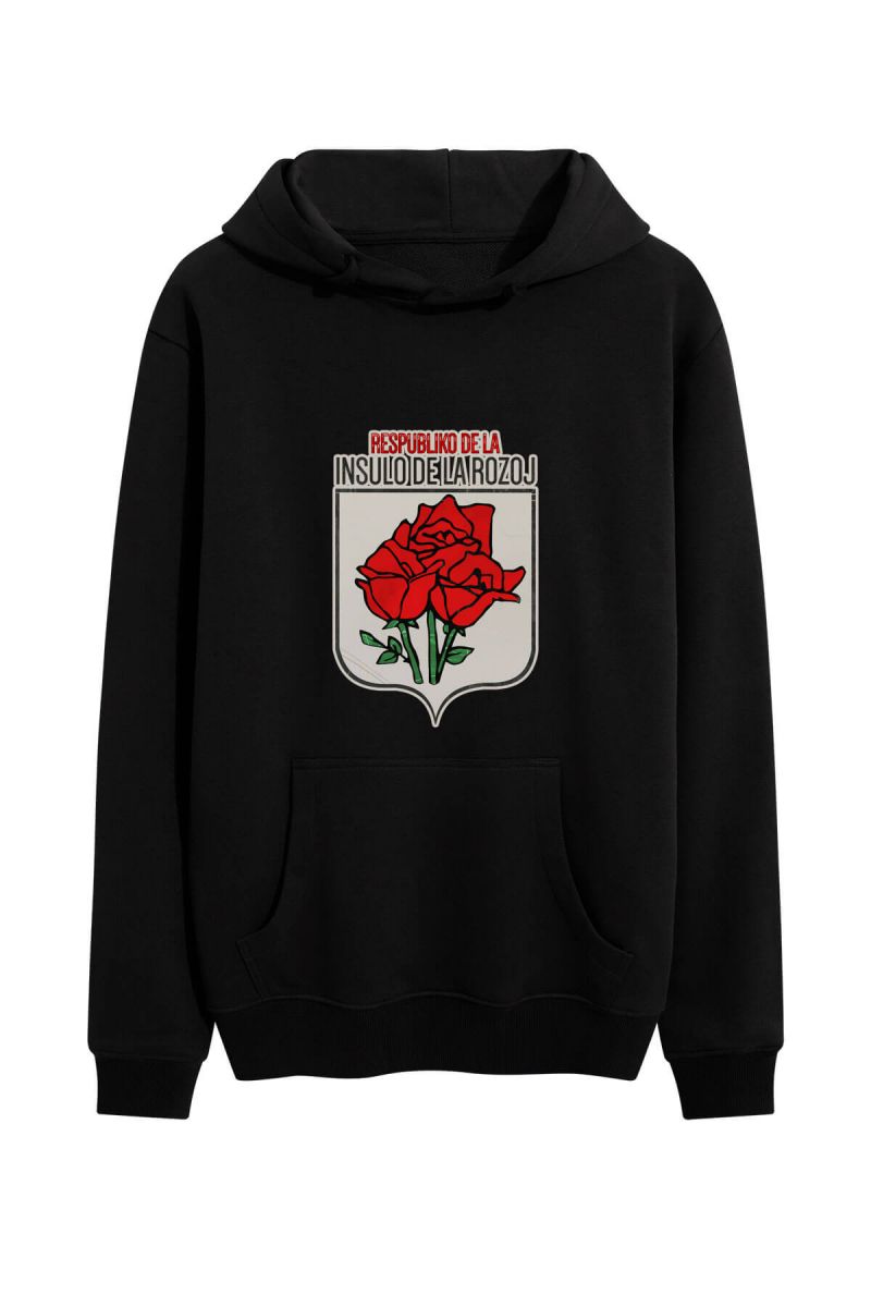 Black Premium Cotton Rose Design Pullover Hoodie