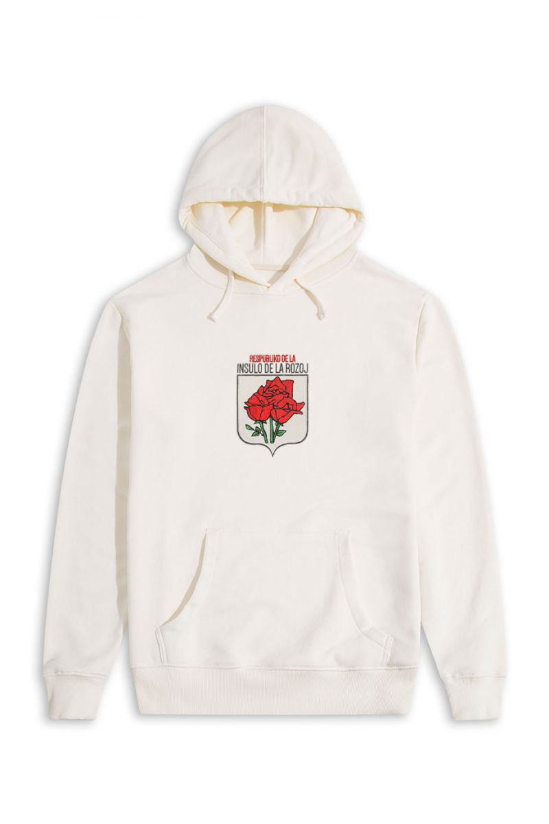 Ecru Premium Cotton Rose Design Pullover Hoodie