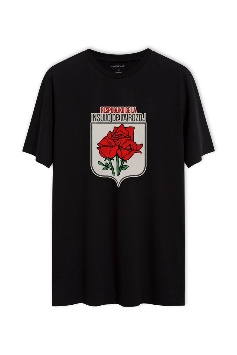 Black Soft Fabric Rose Design Short Sleeve Tee