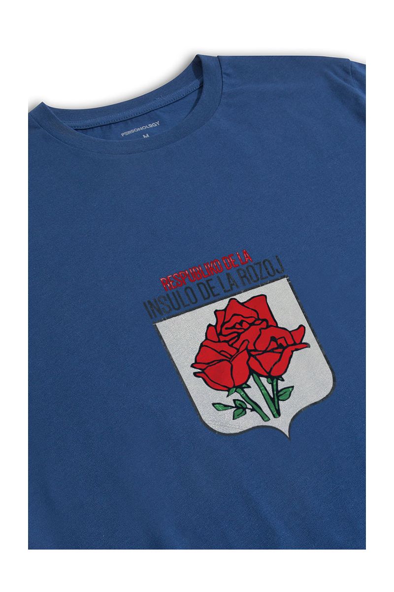 Navy Soft Fabric Rose Design Short Sleeve Tee