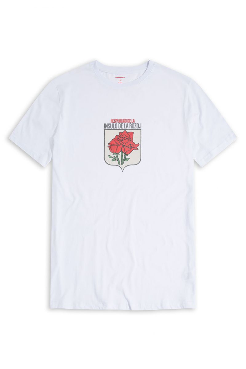White Soft Fabric Rose Design Short Sleeve Tee