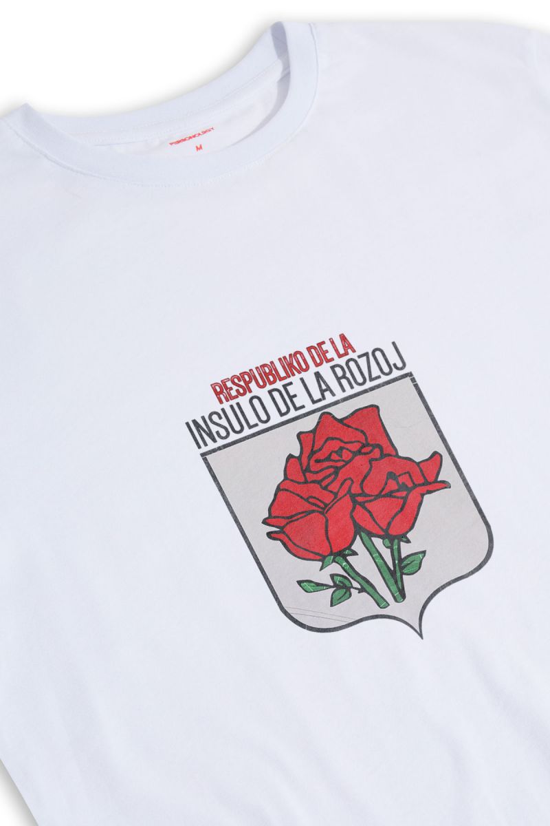 White Soft Fabric Rose Design Short Sleeve Tee