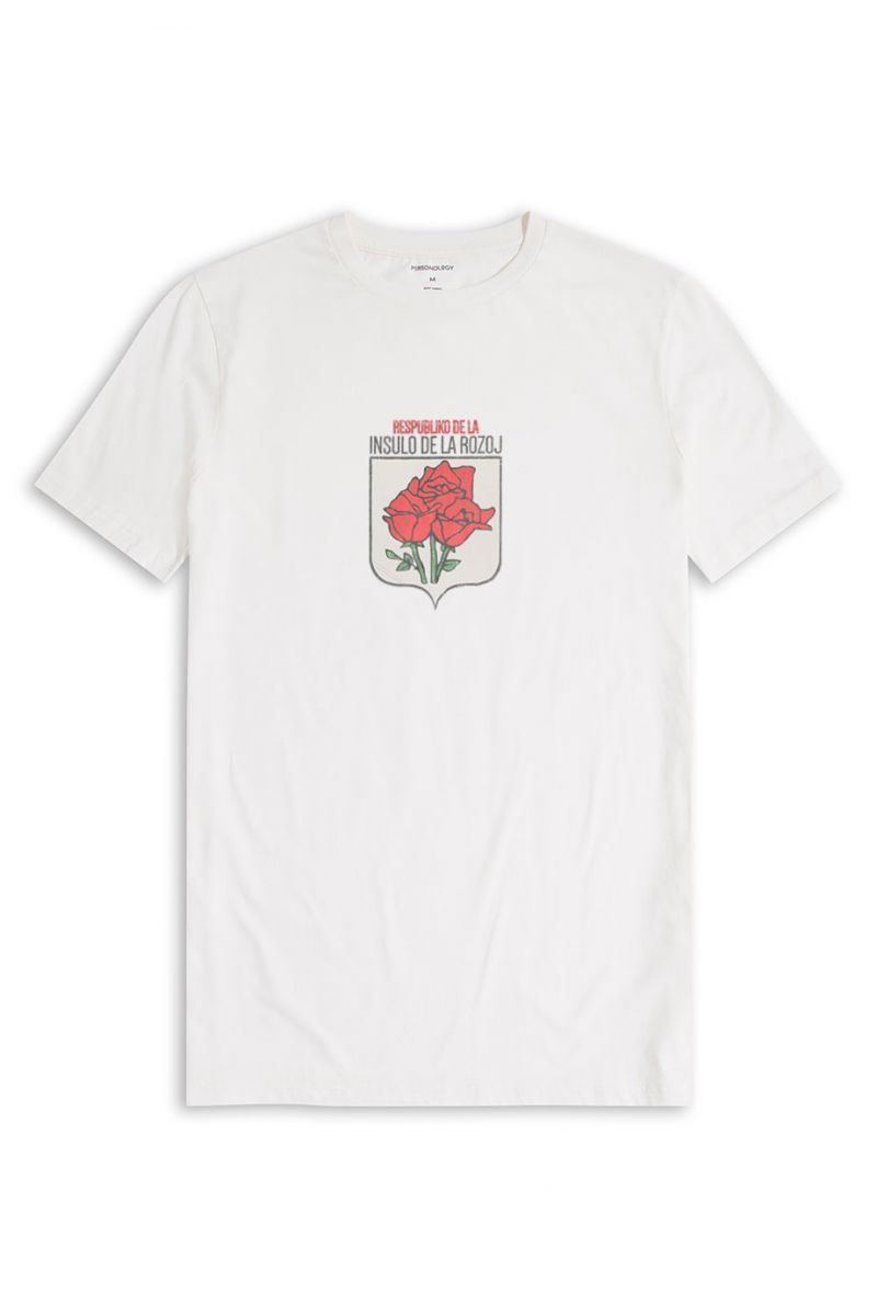 Off White Soft Fabric Rose Design Short Sleeve Tee