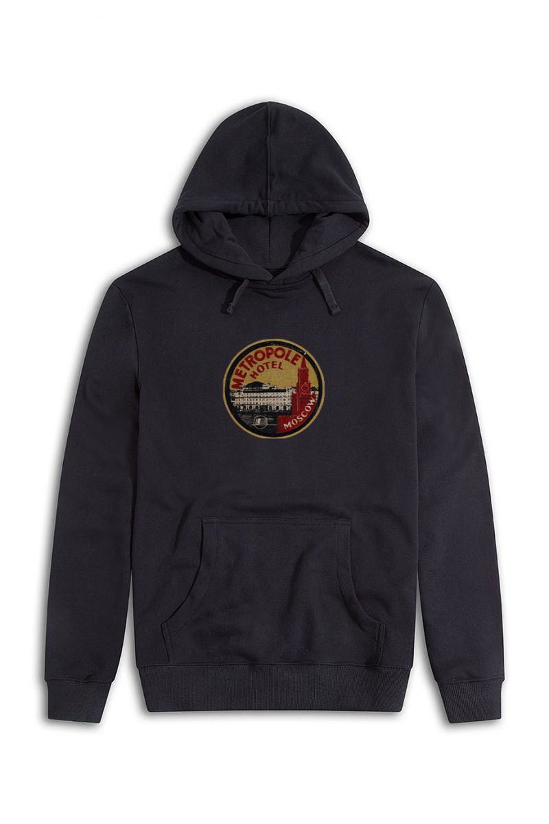 Black Premium Cotton Metropole Hotel Design Pullover Hoodie