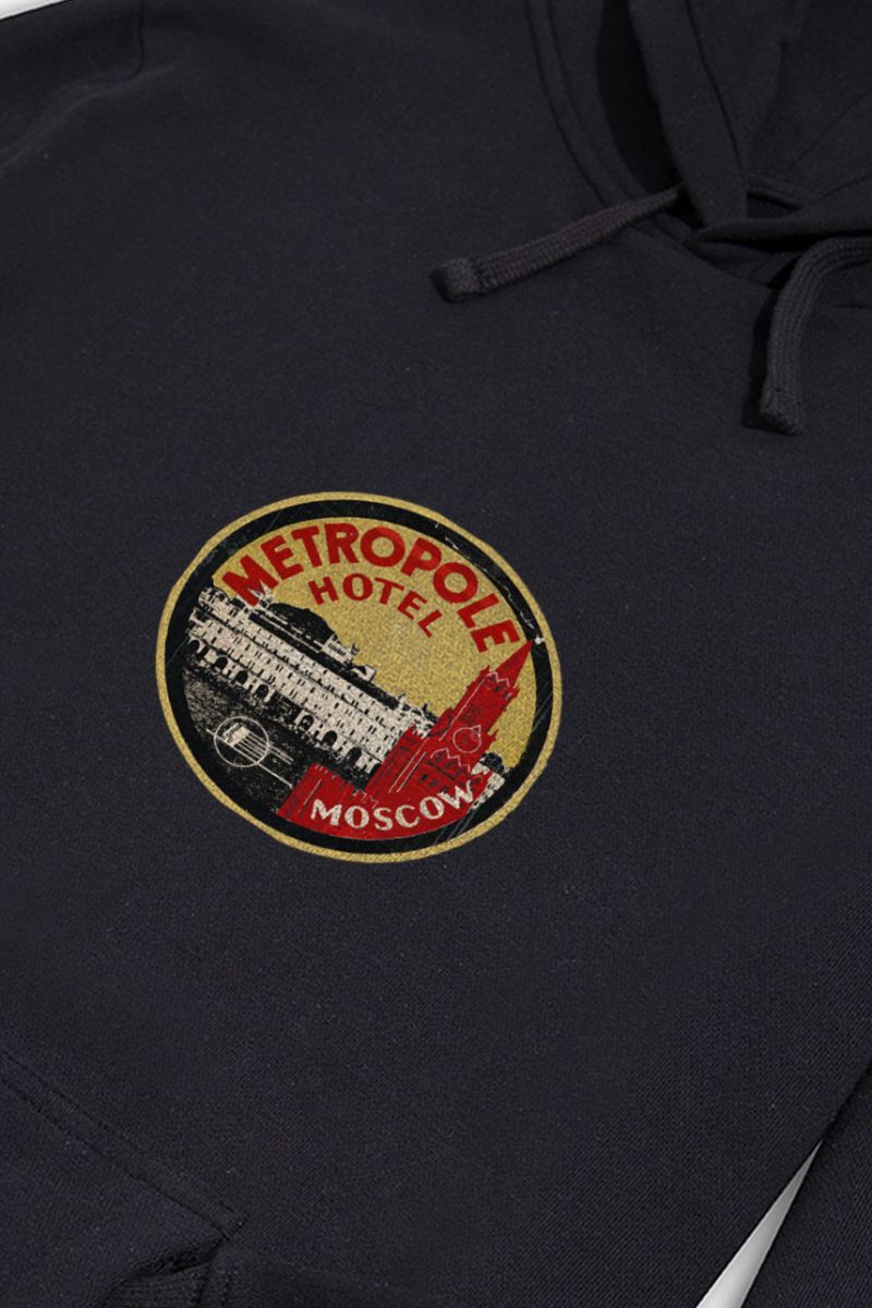 Black Premium Cotton Metropole Hotel Design Pullover Hoodie