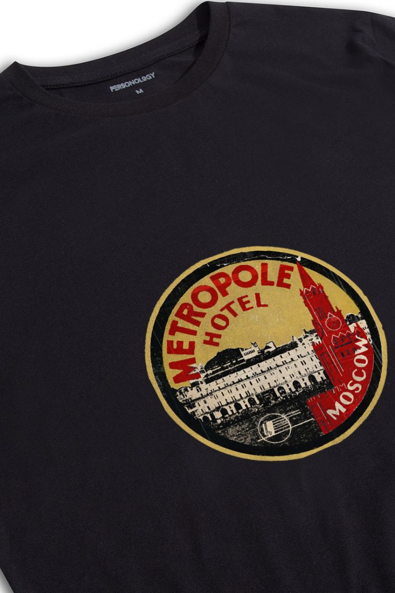 Black Soft Fabric Metropole Hotel Design Short Sleeve Tee