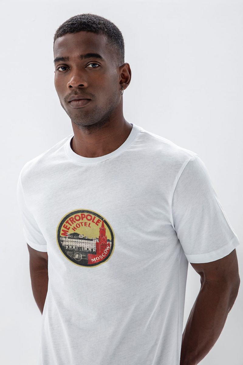 White Soft Fabric Metropole Hotel Design Short Sleeve Tee