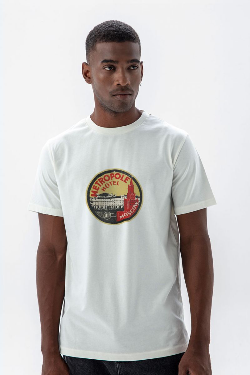 Off White Soft Fabric Metropole Hotel Design Short Sleeve Tee