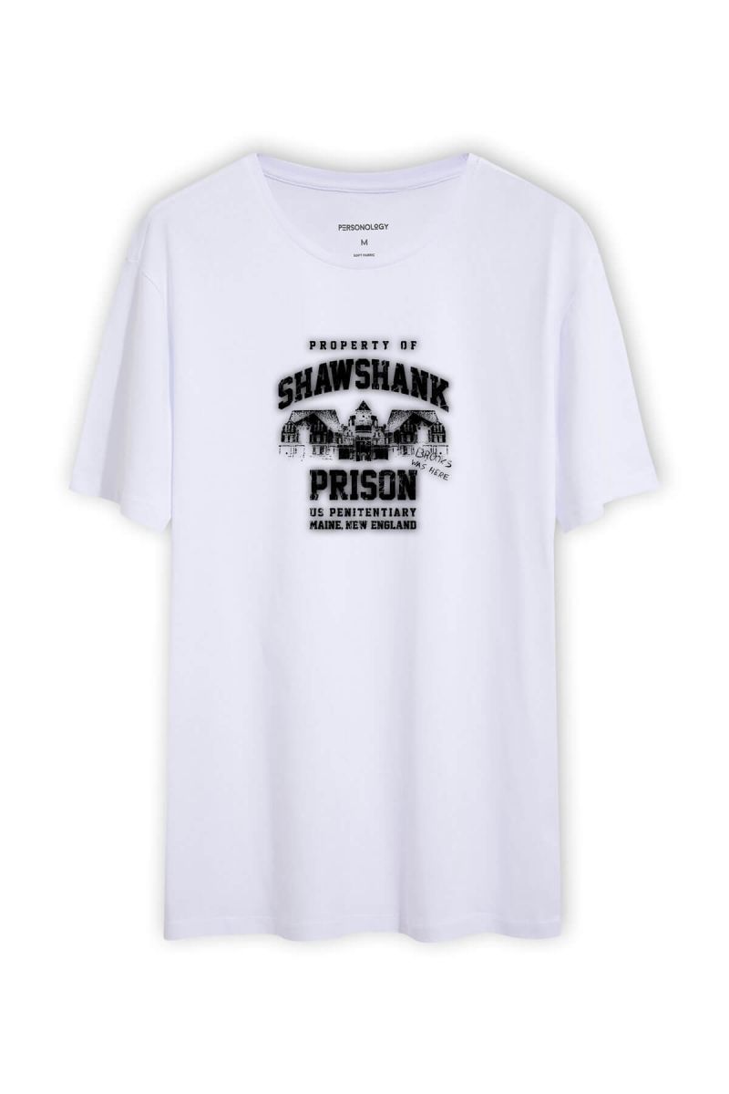 White Soft Fabric Shawshank Design Short Sleeve Tee