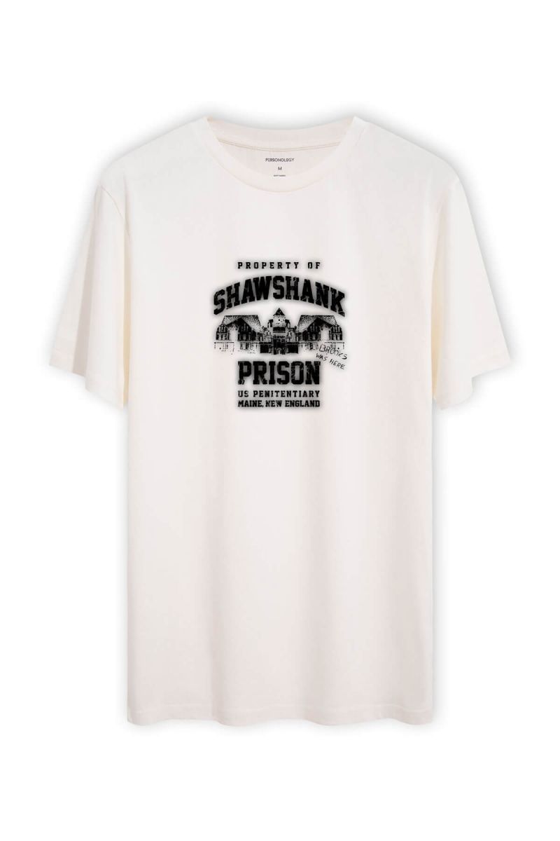 Off White Soft Fabric Shawshank Design Short Sleeve Tee