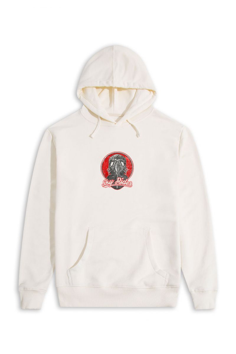 Ecru Premium Cotton Sky Rides Design Pullover Hoodie