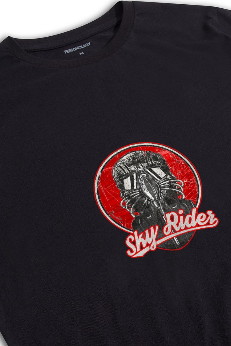 Black Soft Fabric Sky Rides Design Short Sleeve Tee