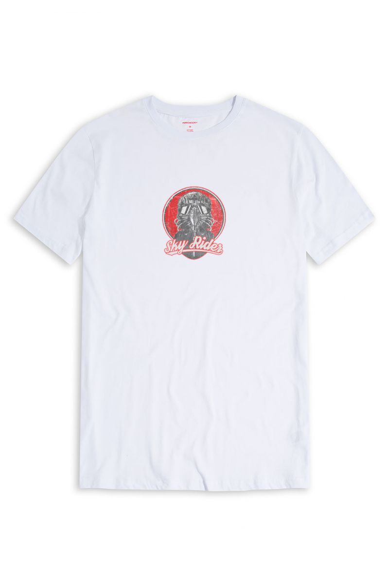 White Soft Fabric Sky Rides Design Short Sleeve Tee