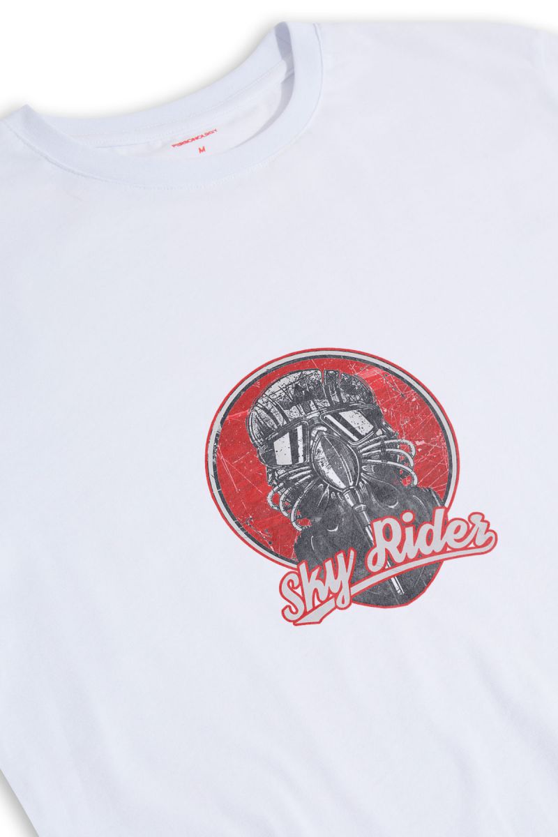 White Soft Fabric Sky Rides Design Short Sleeve Tee