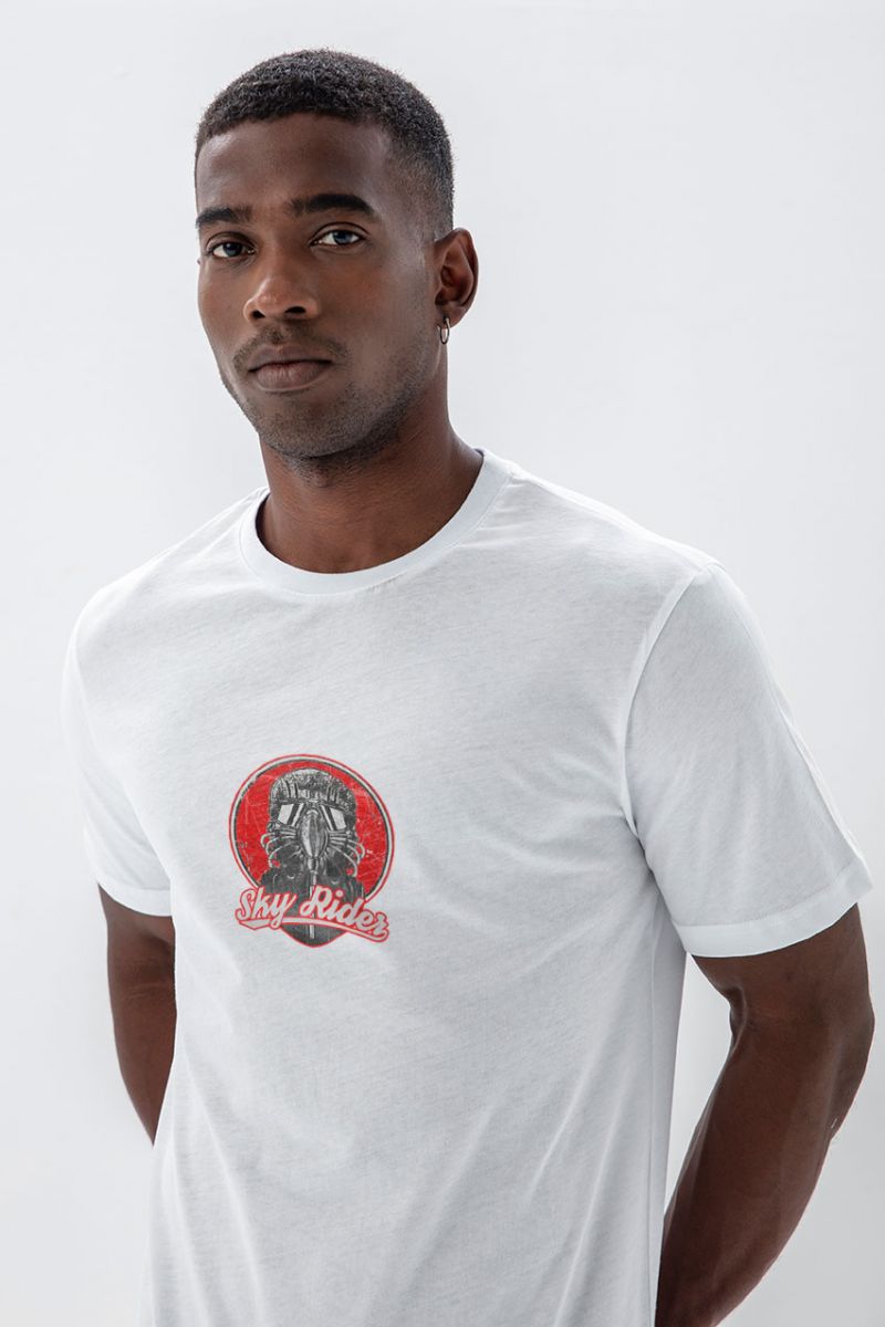 White Soft Fabric Sky Rides Design Short Sleeve Tee