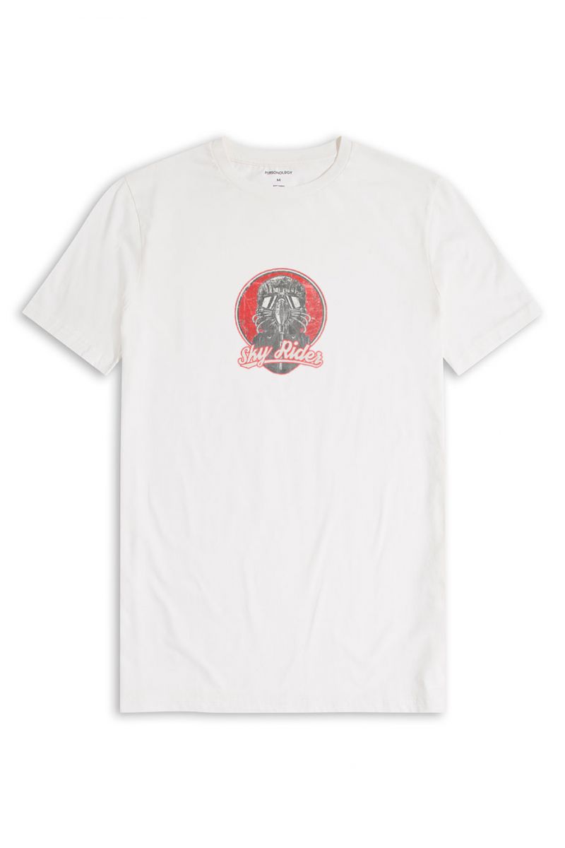 Off White Soft Fabric Sky Rides Design Short Sleeve Tee