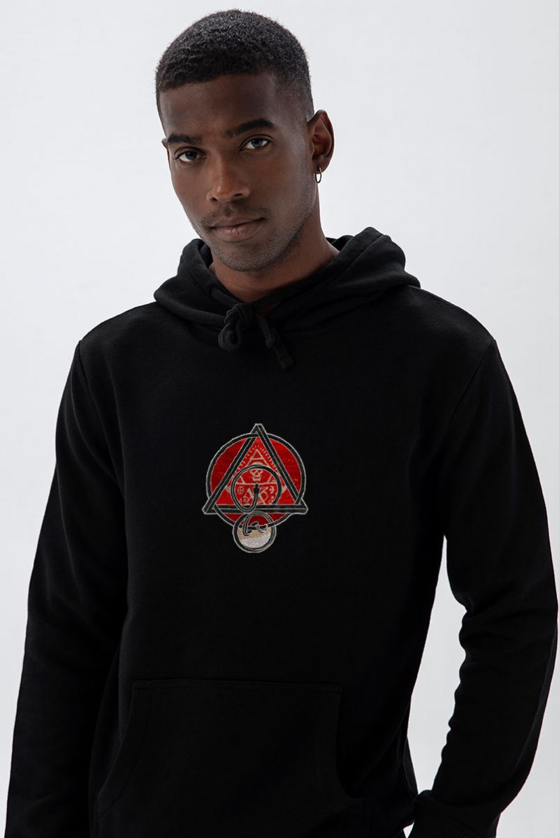 Black Premium Cotton Triangle with Snake Design Pullover Hoodie