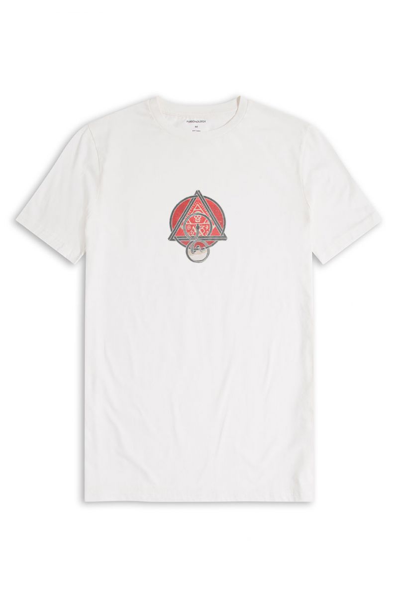 Off White Soft Fabric Triangle with Snake Design Short Sleeve Tee