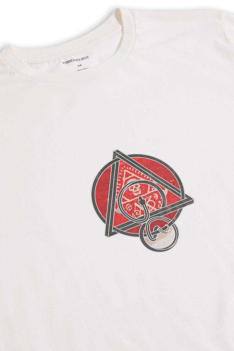 Off White Soft Fabric Triangle with Snake Design Short Sleeve Tee