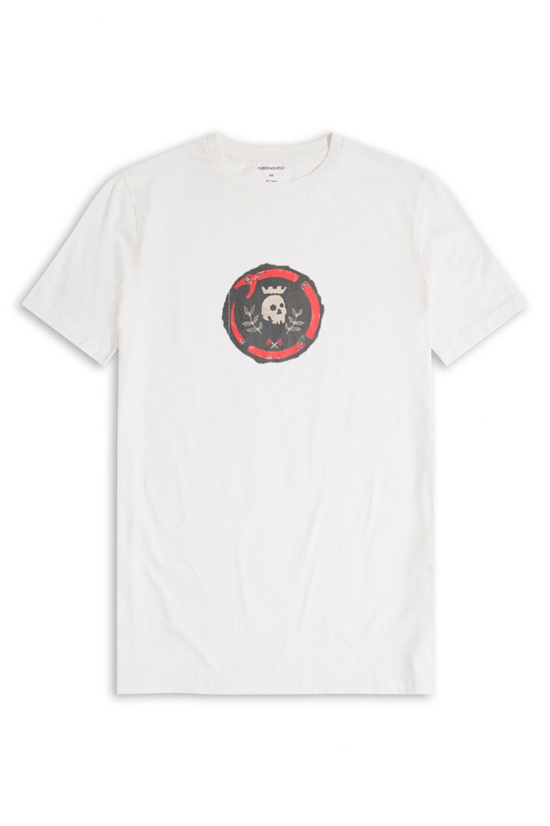 Off White Soft Fabric Scrull Design Short Sleeve Tee