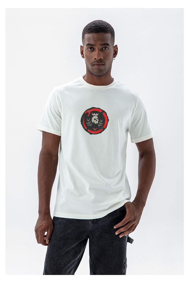 Off White Soft Fabric Scrull Design Short Sleeve Tee