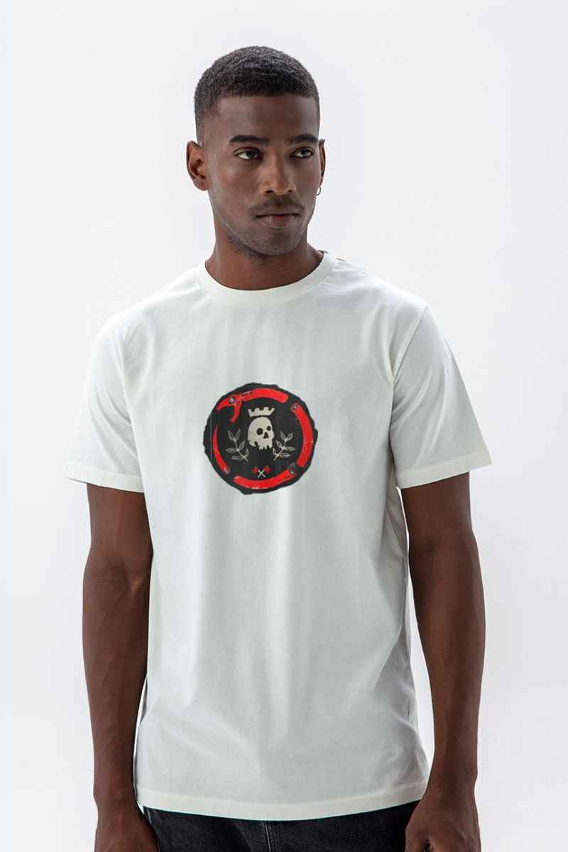 Off White Soft Fabric Scrull Design Short Sleeve Tee
