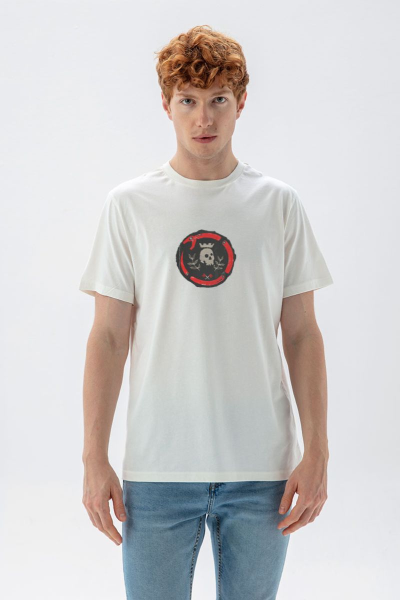 Off White Soft Fabric Scrull Design Short Sleeve Tee