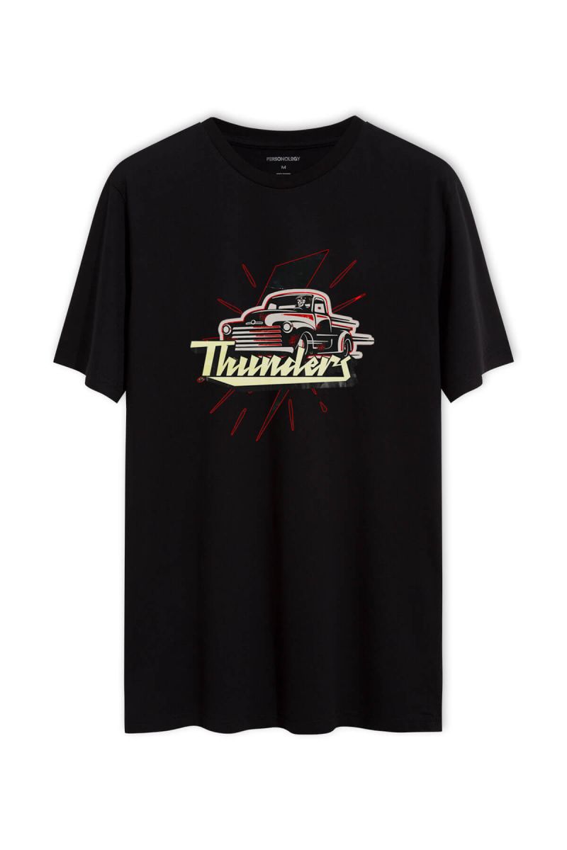 Black Soft Fabric Thunders Design Short Sleeve Tee