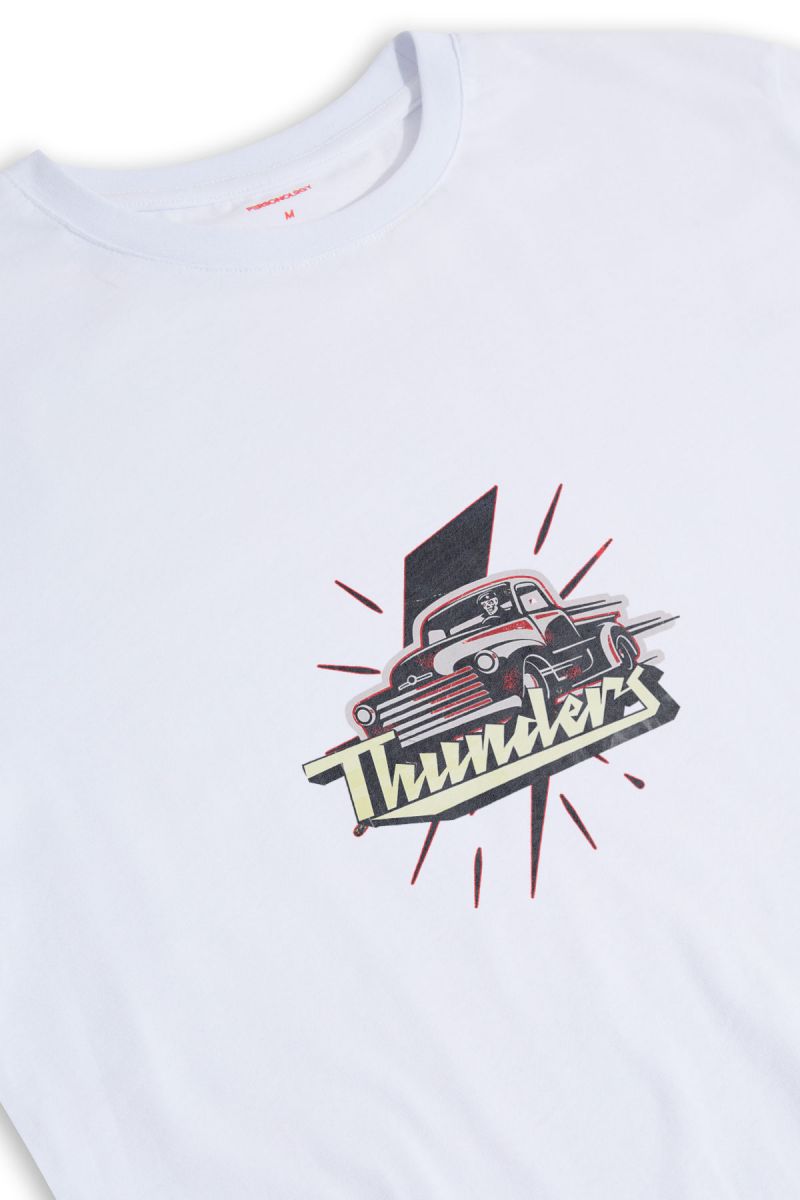 White Soft Fabric Thunders Design Short Sleeve Tee