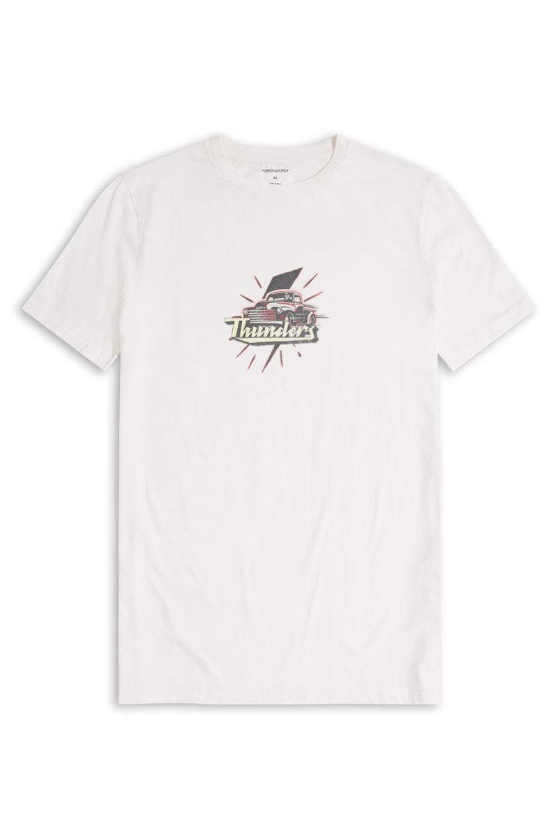 Off White Soft Fabric Thunders Design Short Sleeve Tee