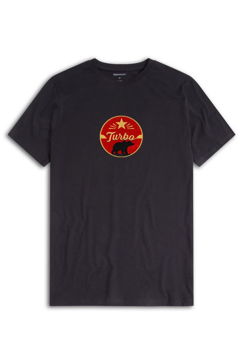 Black Soft Fabric Turbo Design Short Sleeve Tee