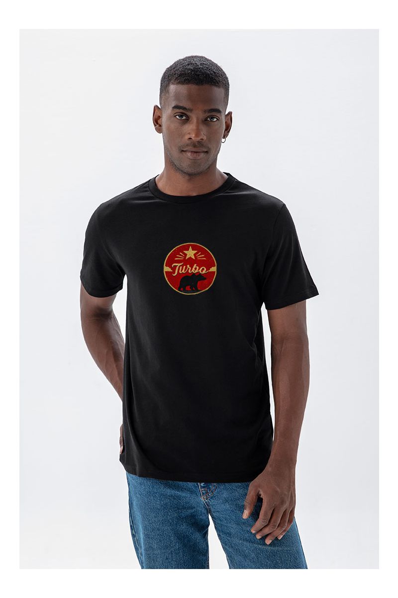 Black Soft Fabric Turbo Design Short Sleeve Tee