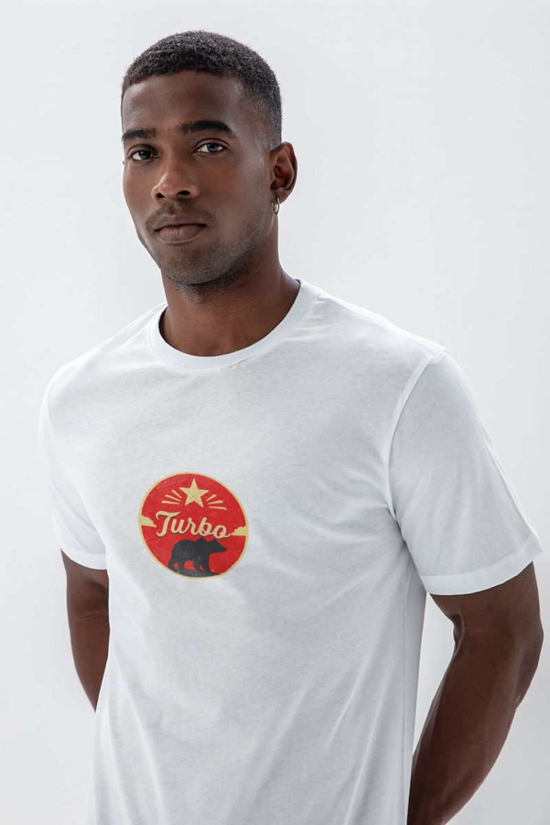 White Soft Fabric Turbo Design Short Sleeve Tee