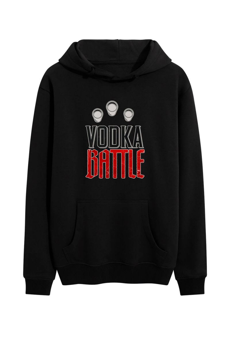 Black Premium Cotton Vodka Design Pullover Hoodie