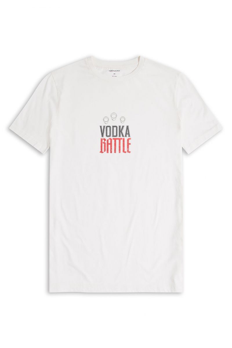 Off White Soft Fabric Vodka Design Short Sleeve Tee